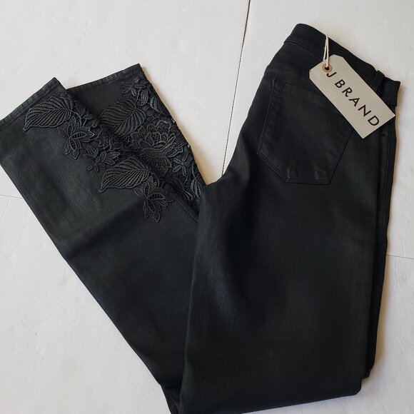 J Brand Photo Ready Coated Lace Ankle Skinny Black Jeans - Picture 1 of 14